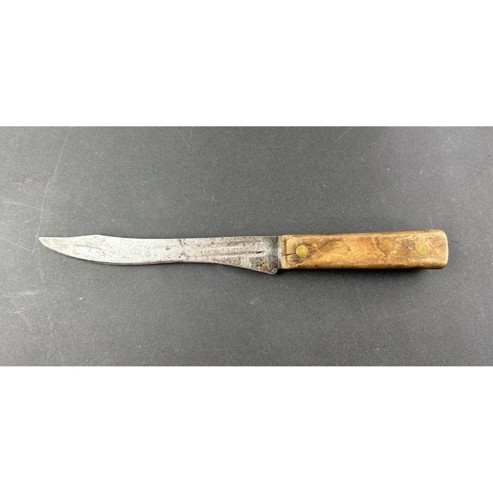 Vintage Skinning Butcher Knife Hand Forged USA wood Handle